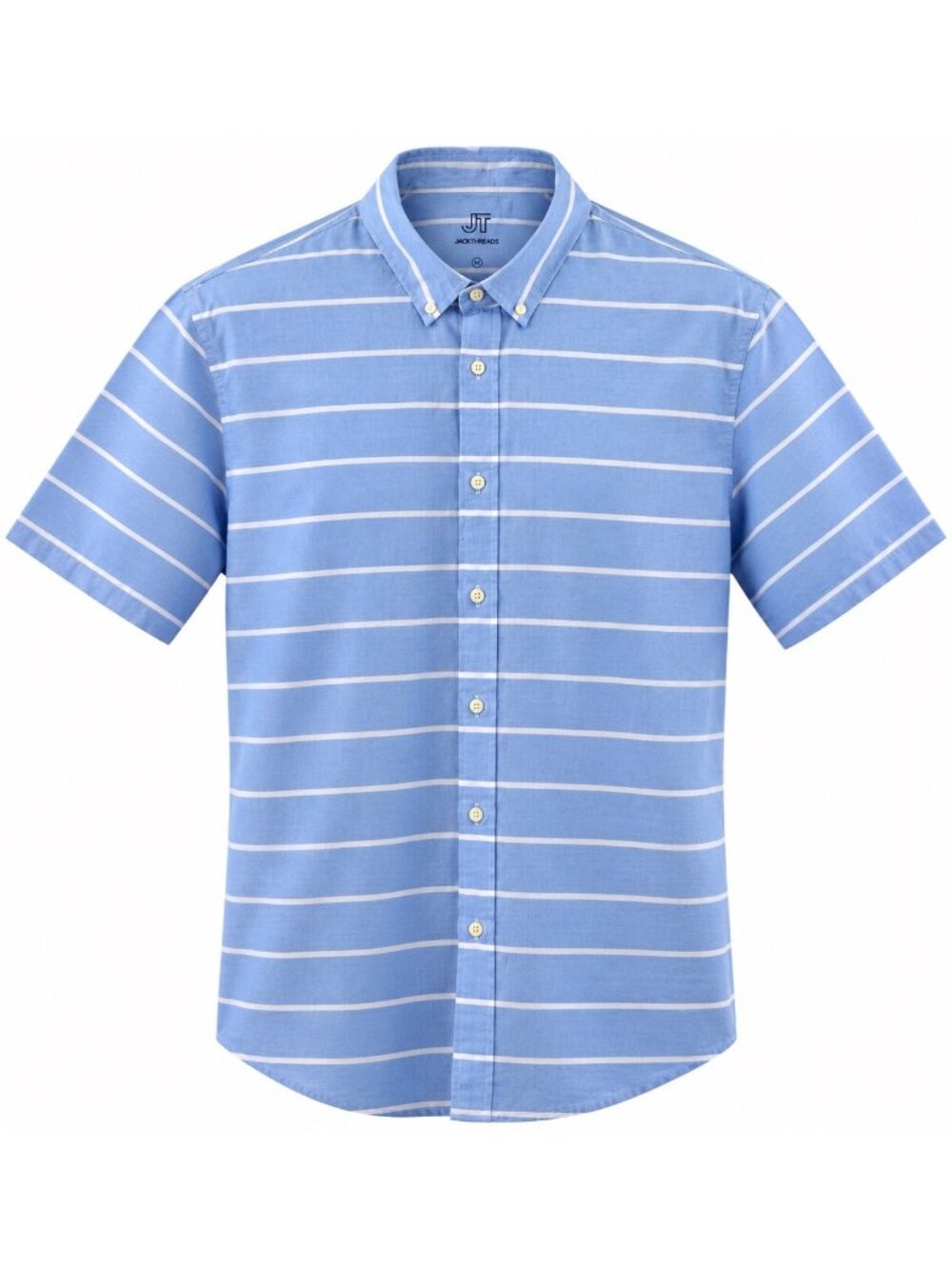 Jackthreads Blue & White Striped Short Sleeve Button-Up Shirt XL 100% Cotton